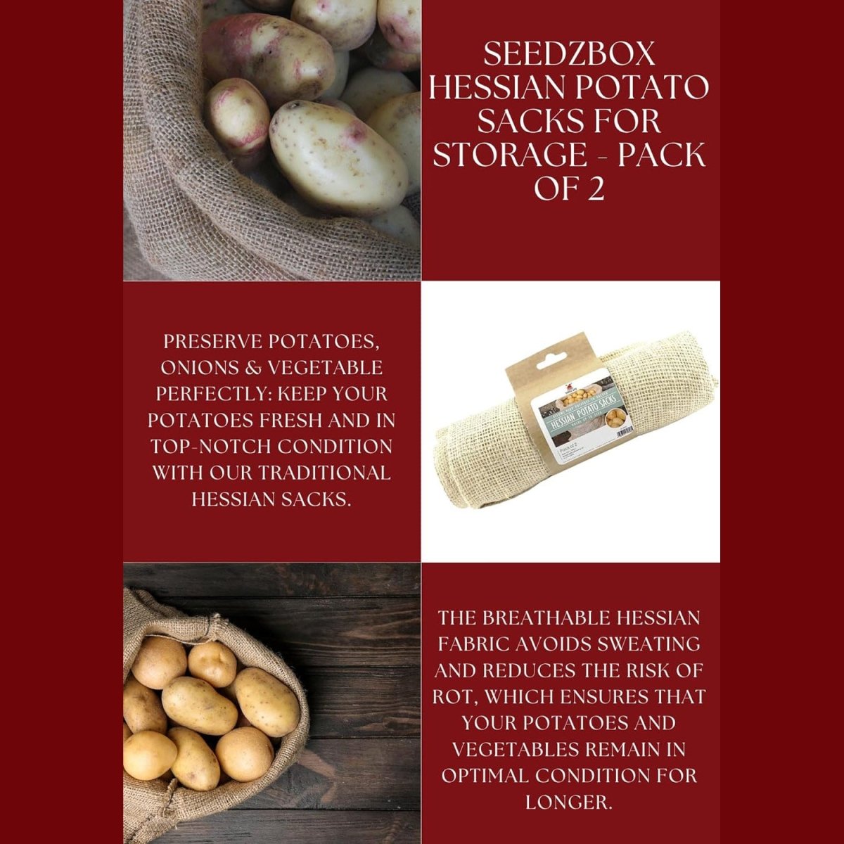Hessian Potato Sacks | Storage Container - Pack of 2 - Seedzbox