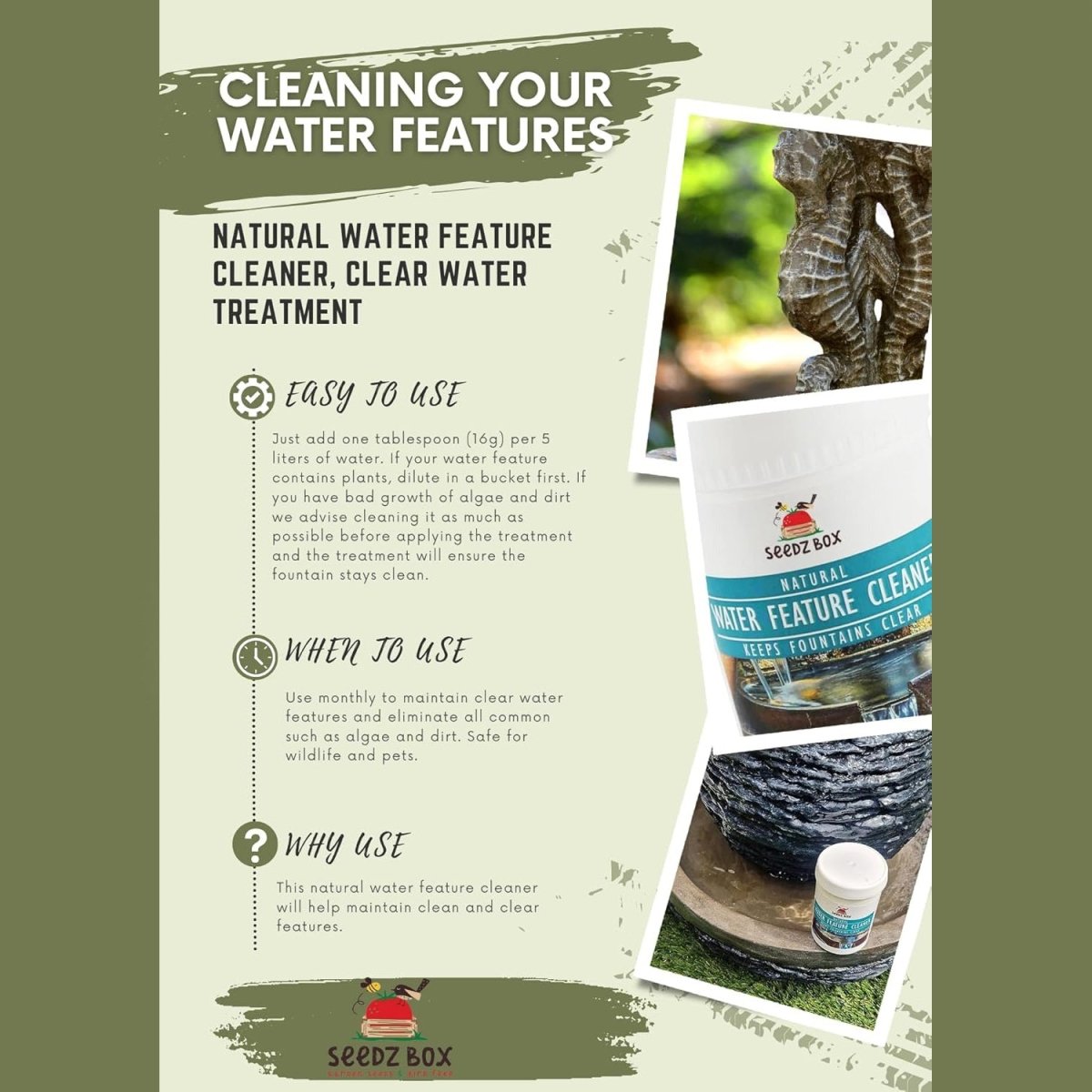 Natural Water Feature Fountain Cleaner Clear 100g - Seedzbox