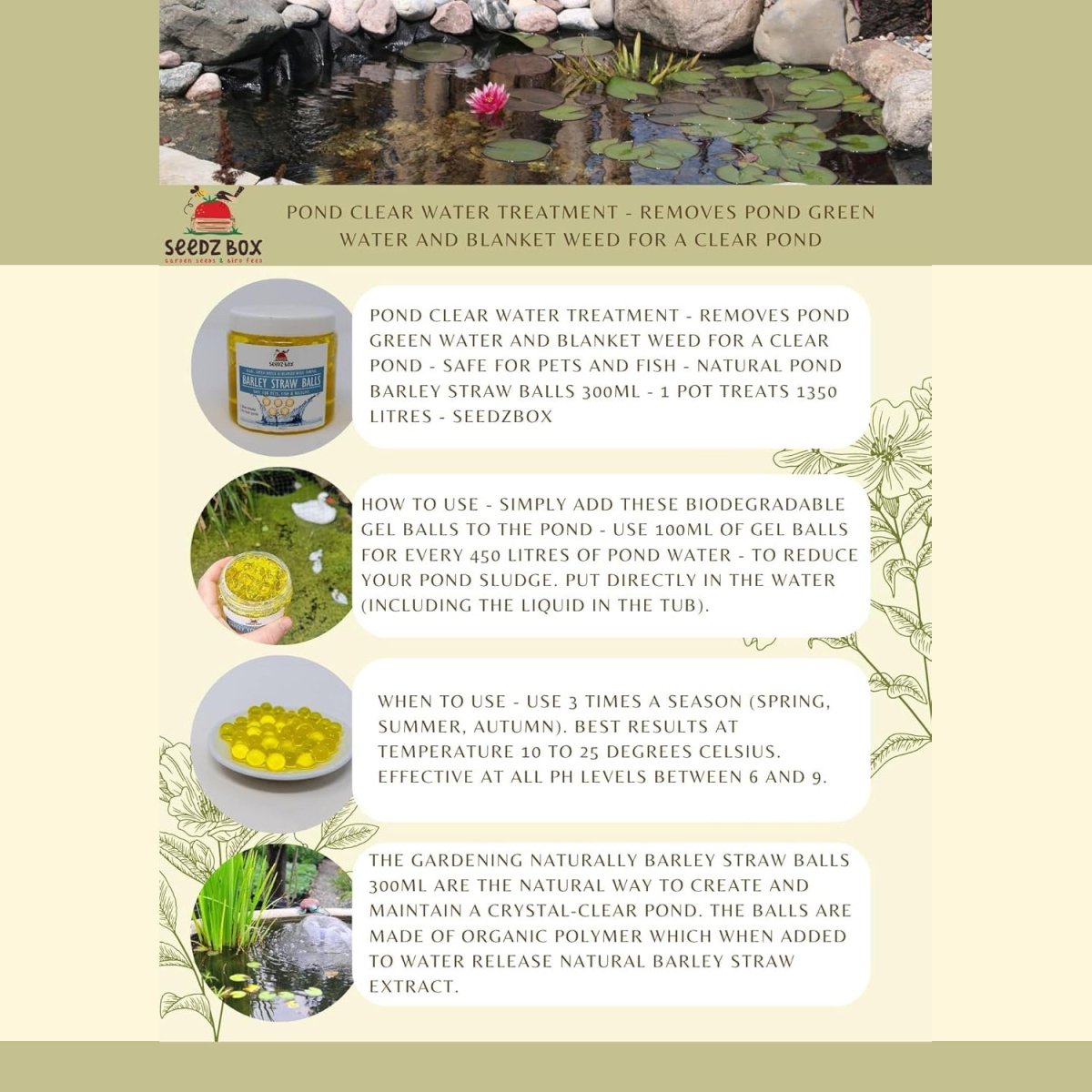 Pond Clear Water Treatment - Barley Straw Balls 300m - Seedzbox5060910341353