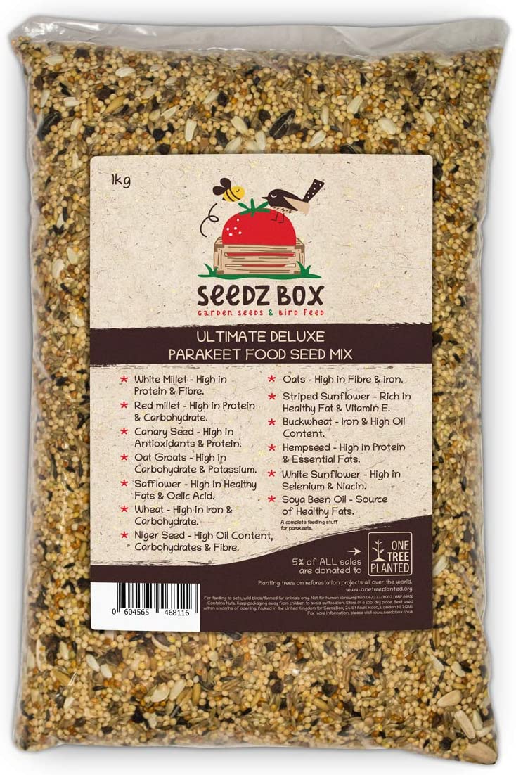 Ultimate Deluxe Parakeet Food Seed & Nut Feed Mix 1kg - Seedzbox0604565468116