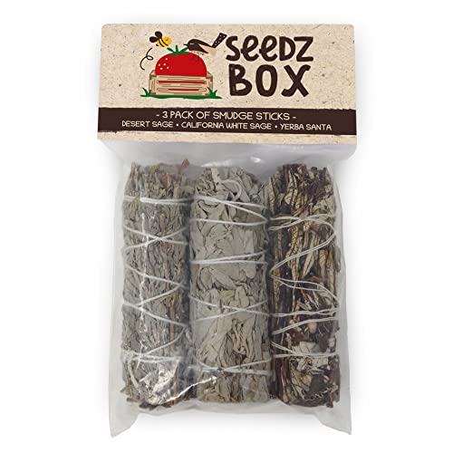 Seedzbox Mixed Bundle of 3 x 4inch White Sage, Desert Sage and Yerba Santa Smudge Sticks - Seedzbox5060910340639